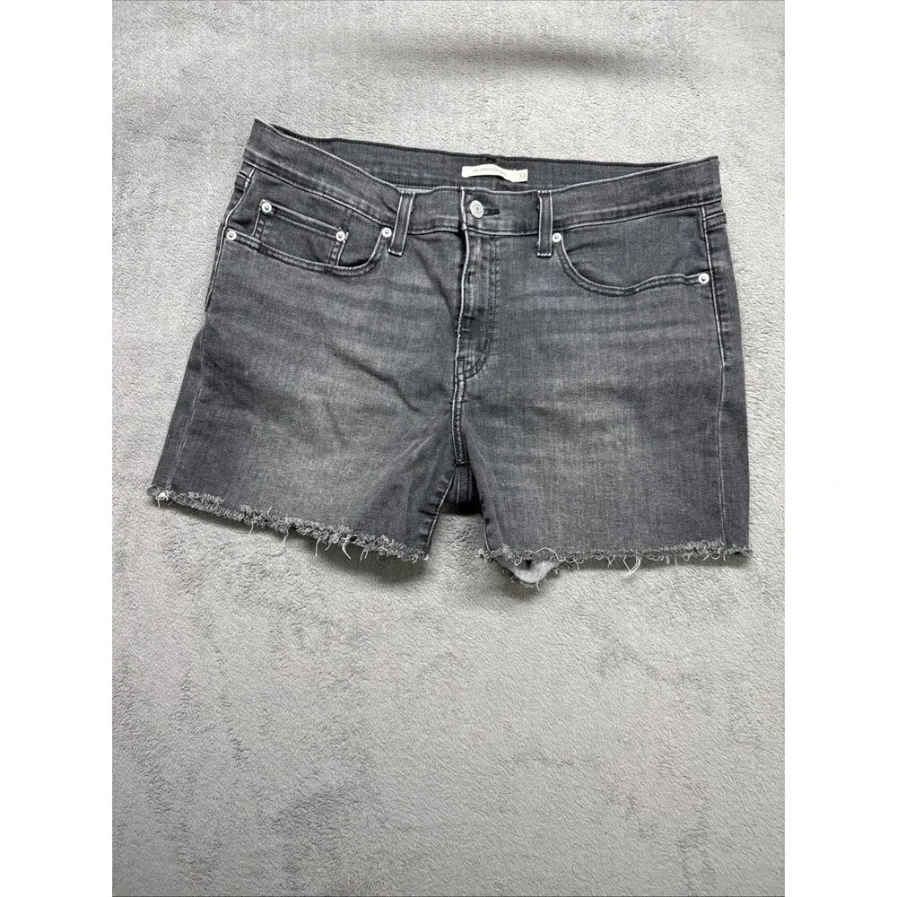 Levi's Denim Mid Length Shorts Charcoal Frayed Hem Women's Size 33